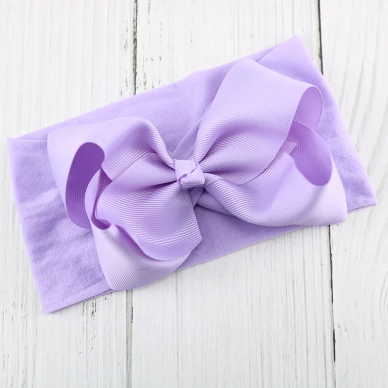 Lilac Детская повязка на голову, бант, нейлон для девочек, ободки для девочек, новорожденных с бантами, бандо, Bebe Fille, головной убор, детский тюрбан, бант - Цвет: Lilac