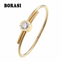 borasi stainless steel letter bracelets bangles for women charms bracelets gold color crystal jewelry for valentines gift