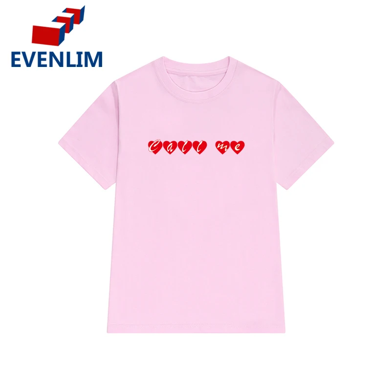 EVENLIM Новый 2018 розовый 100% хлопковые футболки с короткими рукавами Для женщин