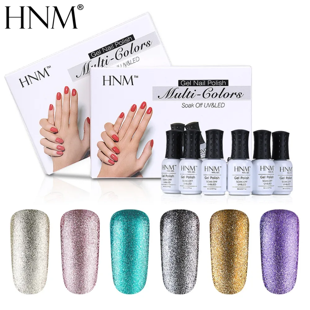 Набор гель лаков HNM 6 шт./компл. набор блестящих УФ для ногтей 8 мл|bling gel polish|gel polishuv