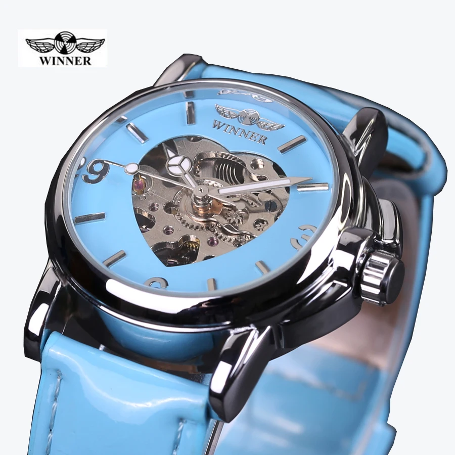 Fashion Brand Winner Leather Band Women Men Skeleton Automatic Mechanical Watch Dress Wrist | Наручные часы
