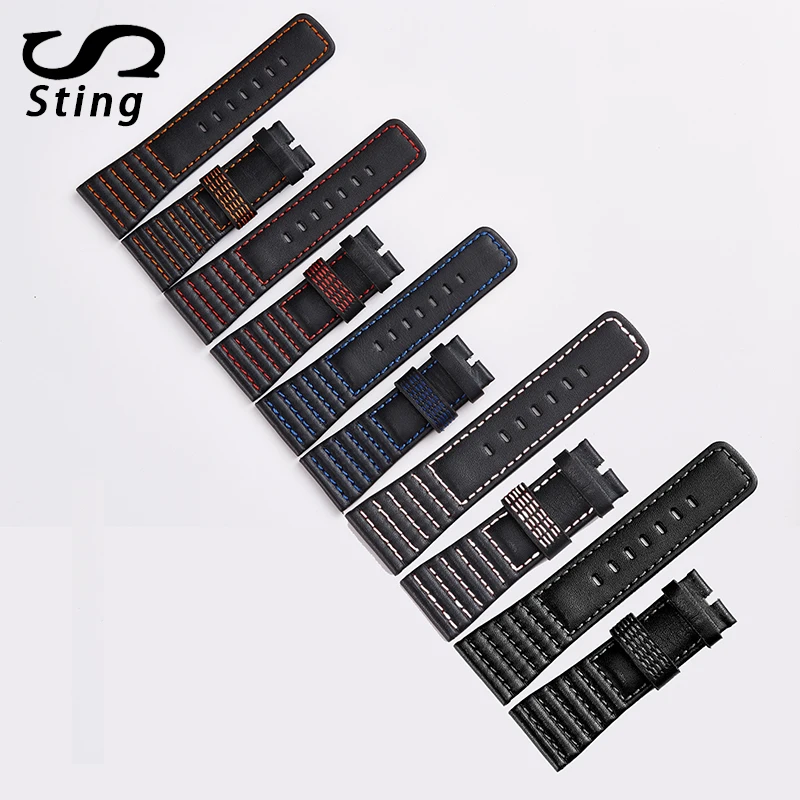 Черный ремешок из воловьей кожи аксессуары 28 мм для семи пятнышек крутой мужской