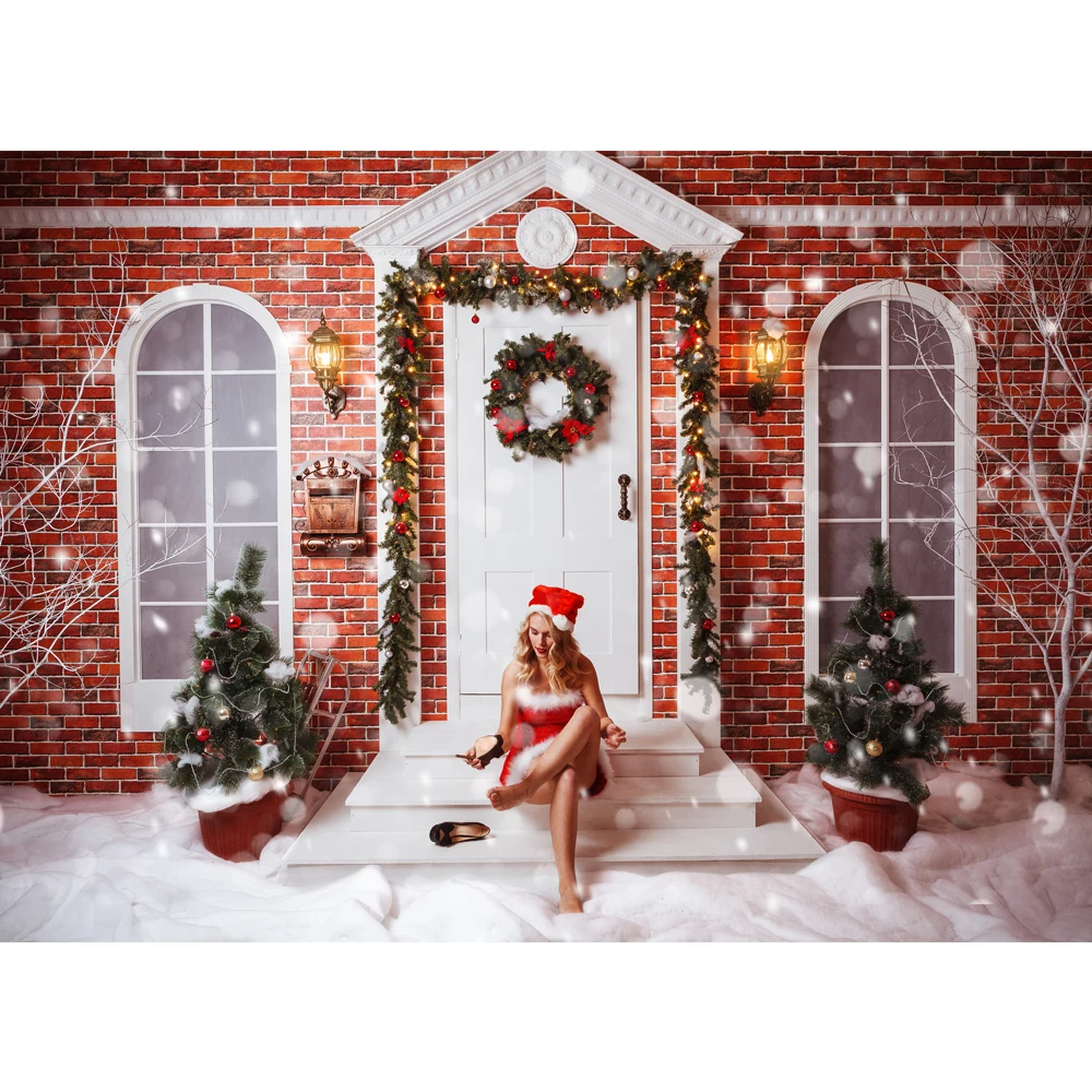 Allenjoy виниловые фоны для фотографии красная кирпичная стена дверь окна Снежный