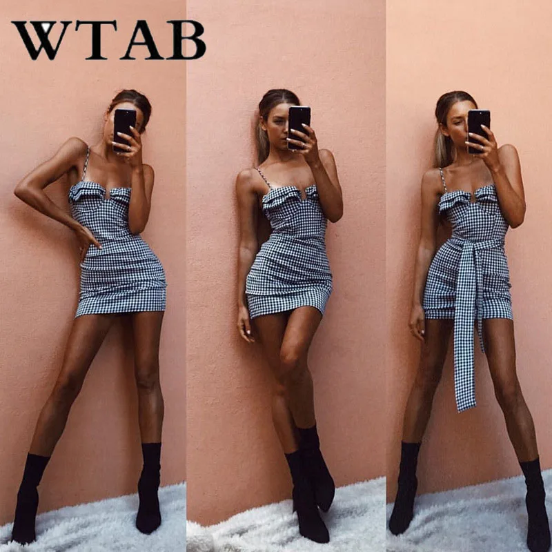 Женское платье на бретельках WTAB повседневное облегающее мини-платье с открытой