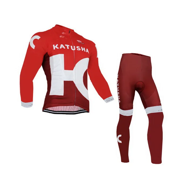 WITH NO BIB PANTS Зимние флисовые теплые Катюша Pro Team красный Для Мужчин's Велоспорт Джерси с длинным рукавом Велосипедный Спорт Костюмы с BIB брюки RoPa ciclismo - Цвет: WITH NO BIB PANTS