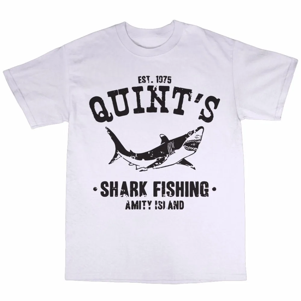 Новая футболка 8 цветов с круглым вырезом Quint's Shark Fisher из 100% хлопка логотипом Amity