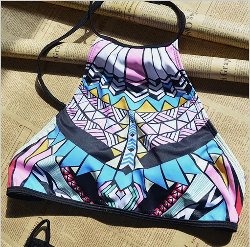 Женский купальник-бикини с высокой горловиной пляжный купальный костюм в стиле