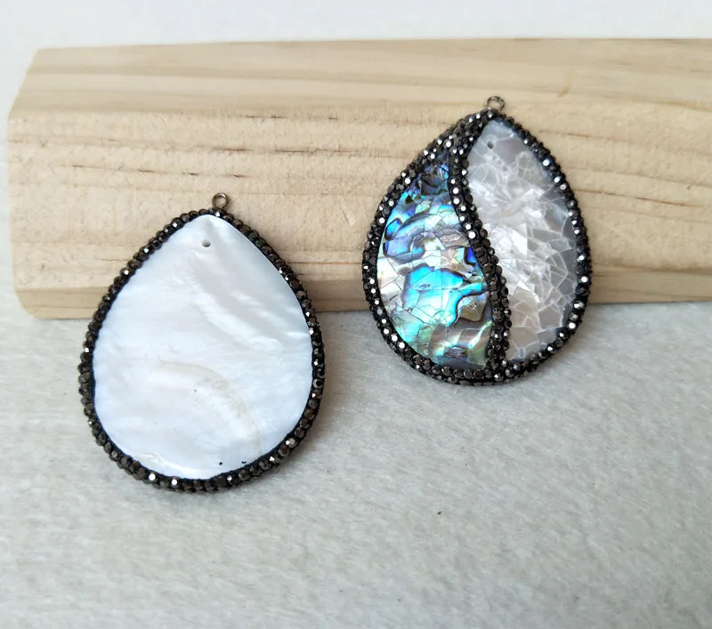 5Pcs Abalone Shell Pendant With Rhinestone Paved Charms Pendants For DIY Necklace earrings Jewelry Making PD860 | Украшения и