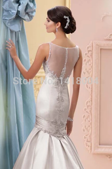 A-2015 new mermaid scoop neckline sheer wedding dresses see through lace crystals beaded vestidos bridal gowns | Свадьбы и торжества