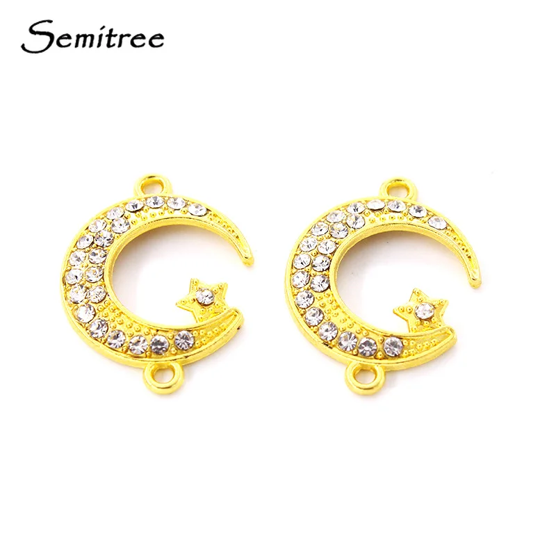 Semitree 10pcs/lot 24mm Rhinestone Gold Star Moon Connectors for DIY Bracelets Exquisite Charms Jewelry Making Accessories | Украшения и