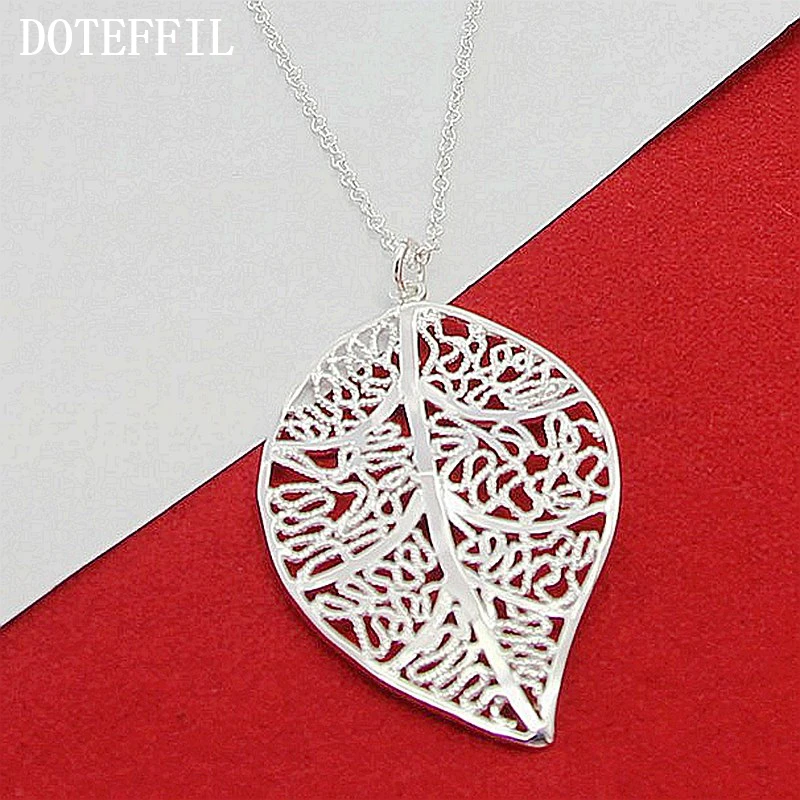 DOTEFFIL серебро 925 пробы подвеска с большим листом 18 дюймов цепочка для женщин