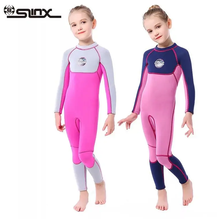 

SLINX Neoprene Long Sleeves Kids Wetsuits Diving Swimming Suits for Girls Children Rash Guards One Pieces