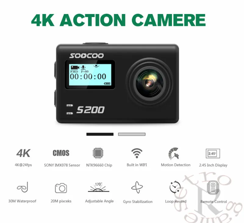 SOOCOO S200 Экшн-камера с голосовым управлением Wifi 4K 2 45 сенсорный экран пультом