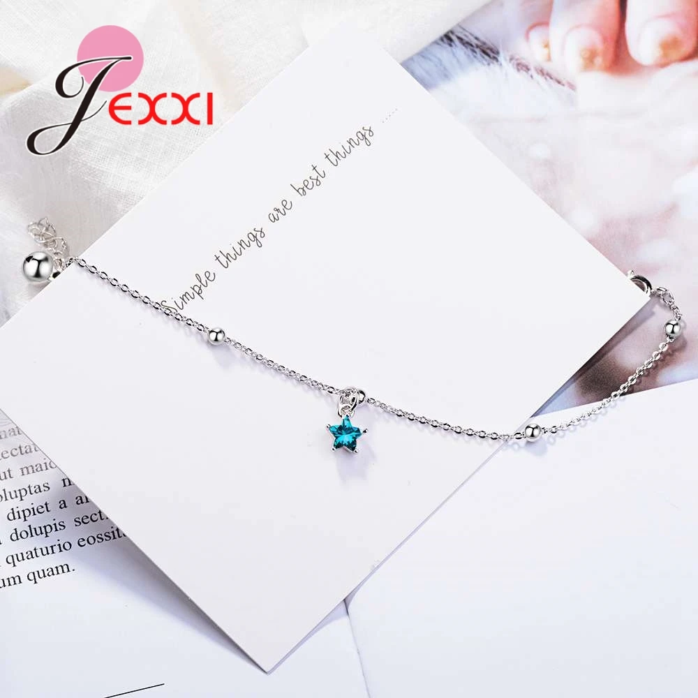 New Summer Elegent Simple Temperament Star 925 Sterling Silver Blue Cubic Zirconia Bracelet For Women Wedding Party Gift | Украшения и