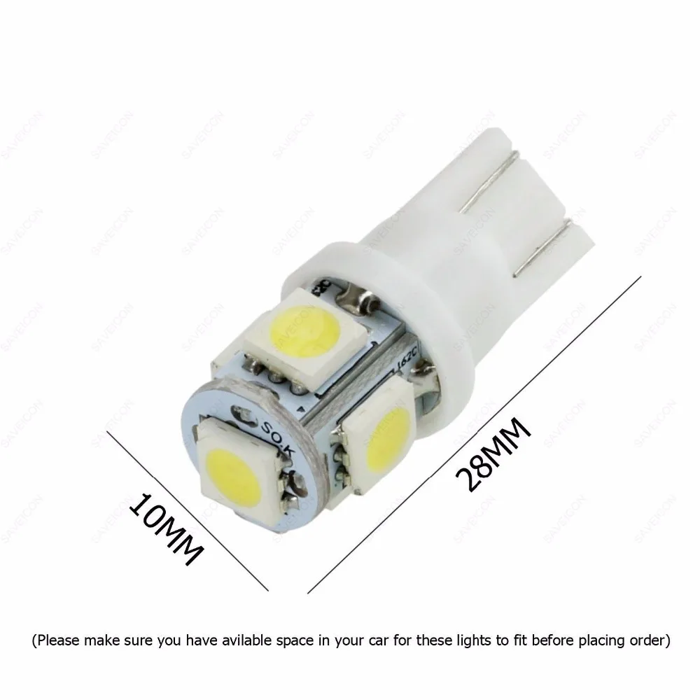10 лампочек T10 W5W 194 Pingo Farolete Pingao 5Smd 5050 Teto Placa(Branco/красный/синий/Ambar /Verde/Rosa|pingo t10|lampada pingo