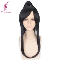 yiyaobess 60cm synthetic long black d gray man yu kanda cosplay wig hair with one ponytail male wigs bangs