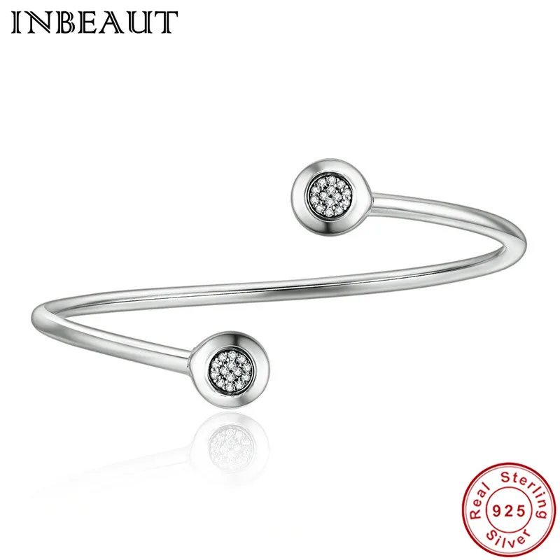 INBEAUT, Одноцветный, 925 пробы, серебряный, свадебный браслет, женский, классический, S925, чистый, Круглый, кубический цирконий, открытый, Чиан, браслеты