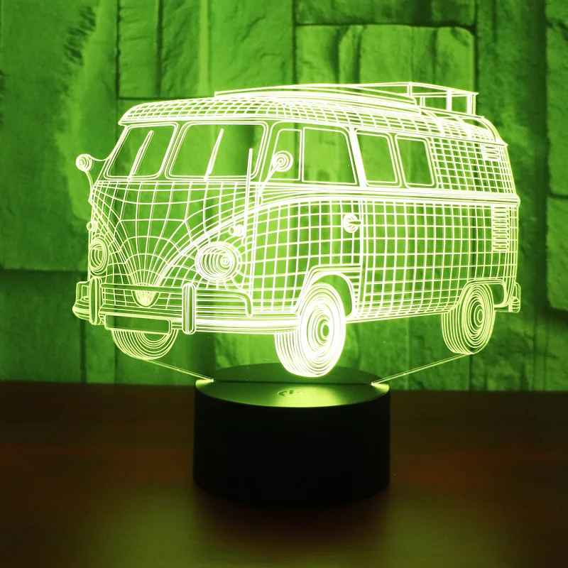 3D LED ночник автобус автомобиль с 7 видов цветов свет для украшения дома лампа