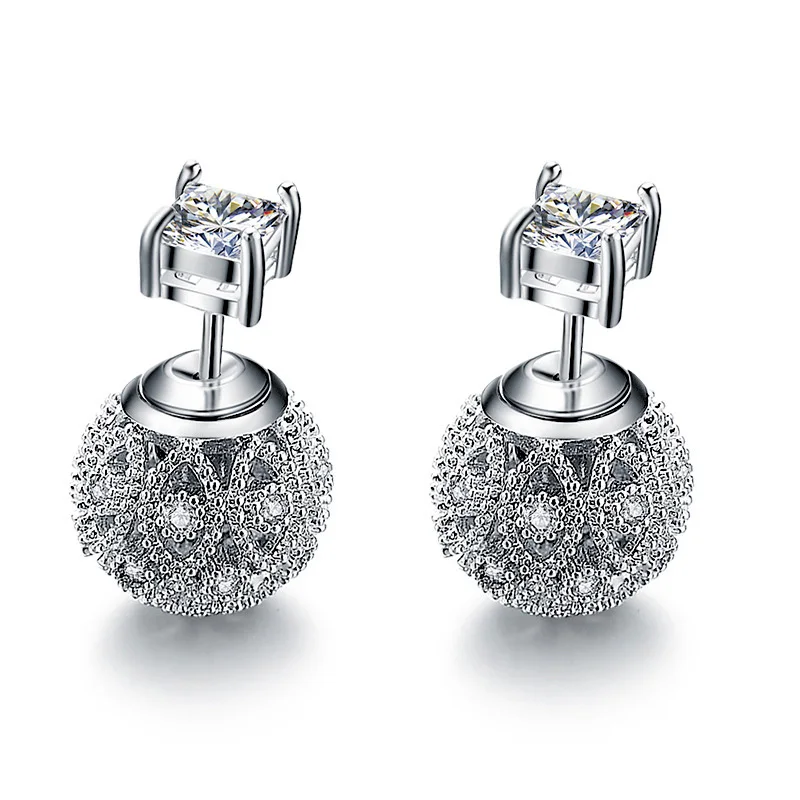 Серьги гвоздики с фианитами в виде цветов|stud earrings|stud earrings for womenzircon |