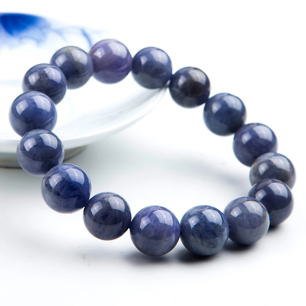 Genuine Natural Tanzanite Blue Gemstone Bracelet Round Beads 13mm Stretch Woman Man Crystal Party AAAAA | Украшения и аксессуары