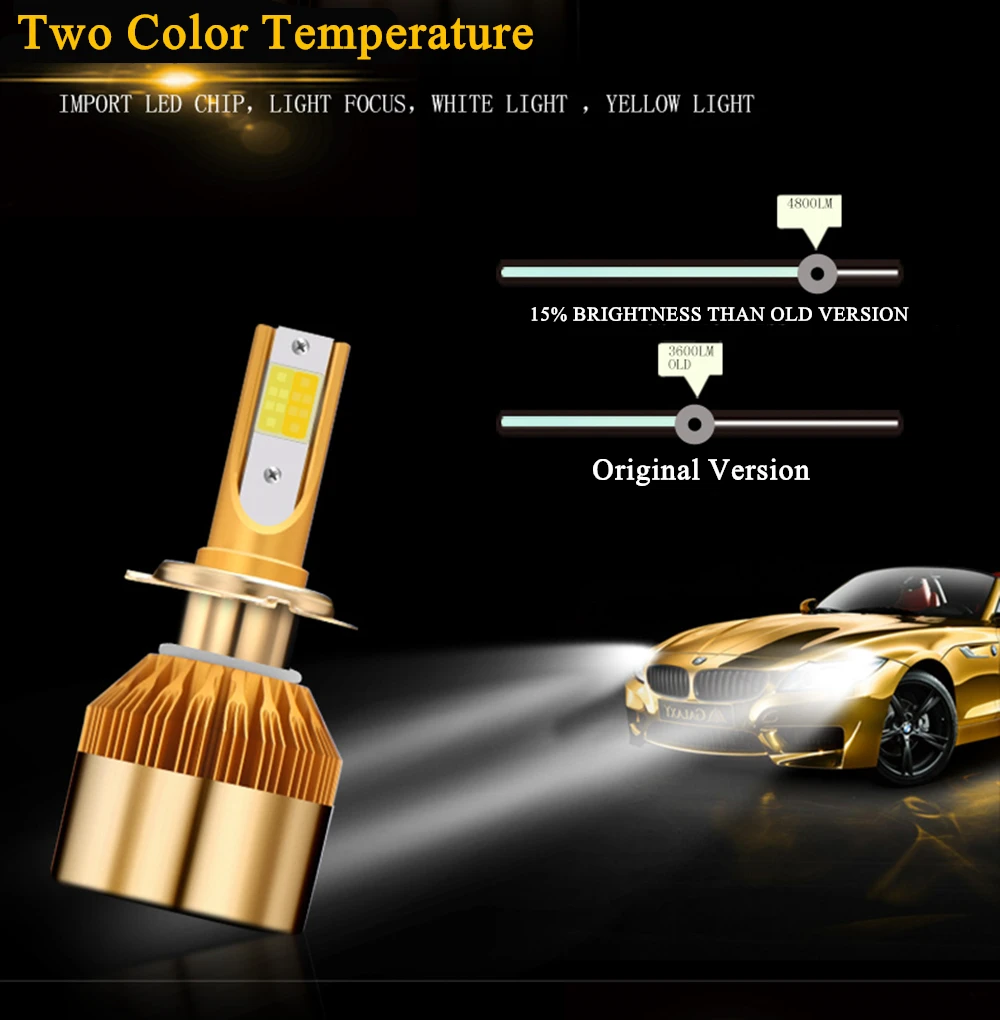 H4 H7 H11 H1 H13 H3 9005 9006 9012 H27 881 880 COB светодиодный Автомобильные фары лампы(Подол короче спереди и длиннее сзади) ЛУЧ 76 Вт 9600LM 3000K 6000K авто фары лампы