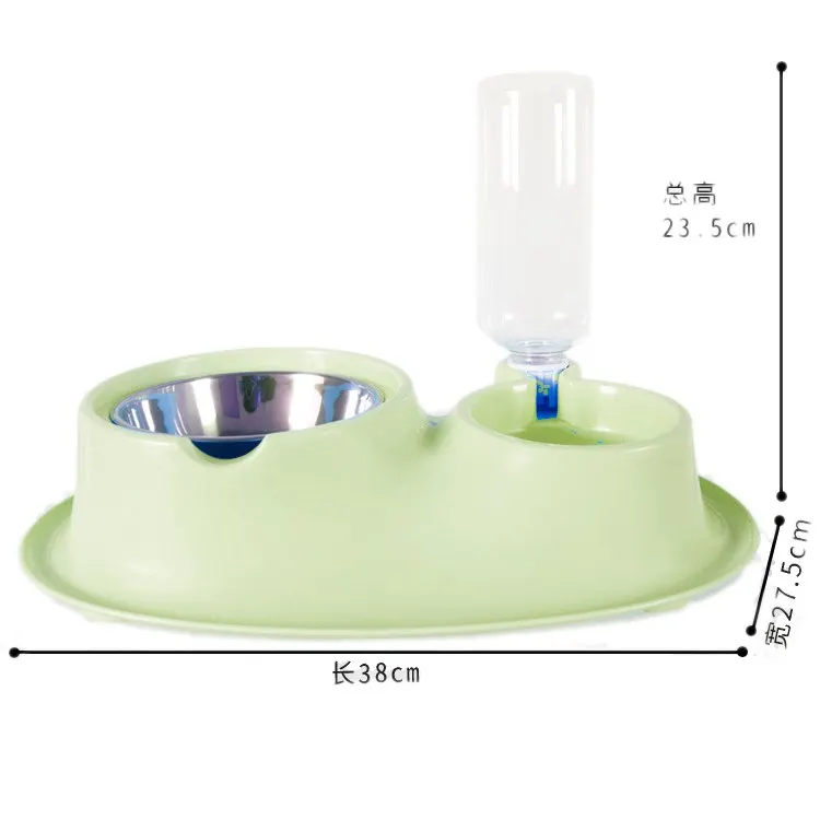 C large green 2 в 1 миска для собак из нержавеющей стали, контейнер для кошек, двойные кормушки для домашних животных, автоматическая Интерактивная бутылочка для питья - Цвет: C large green