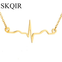 skqir simple heartbeat love necklace nurse medical jewelry stainless steel link chain wavy line choker gold bijoux femme collar