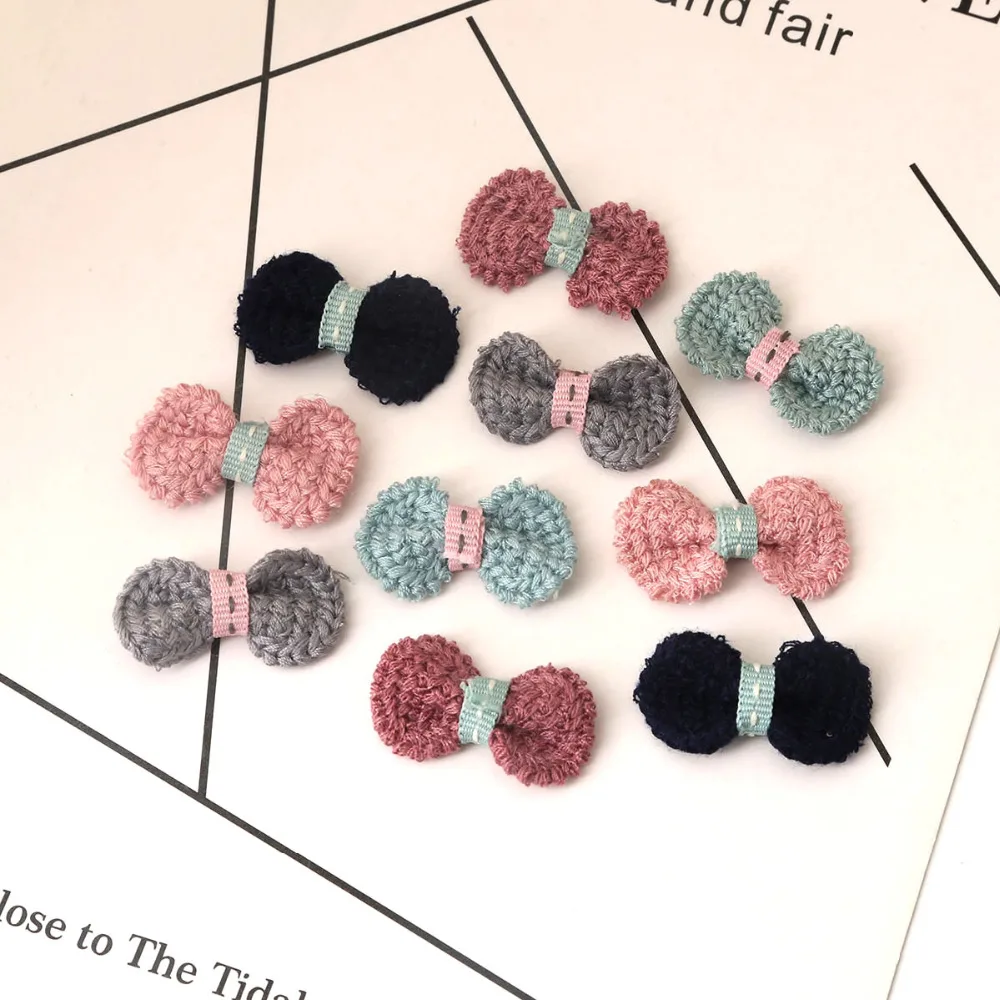 20 шт./лот Милая атласная лента шерстяные заколки для волос с бантом аппликация