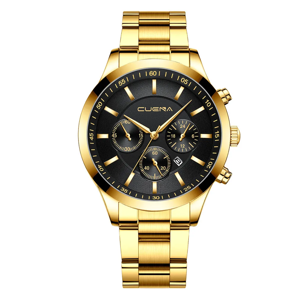 CUENA мужские деловые часы со стальным ремешком золотые серебристые черные