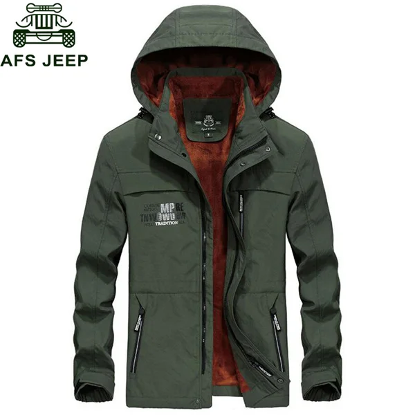 AFS JEEP бренд новая зимняя куртка мужская флисовая куртка для мужчин армейская военная куртка Мужская Плюс Размер M-4XL с капюшоном Veste Homme - Цвет: Армейский зеленый