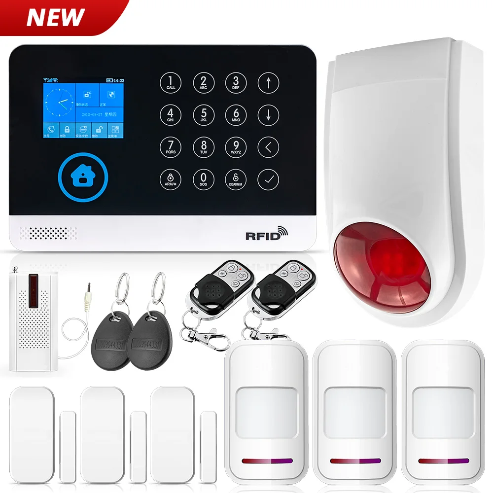 Kit 2 WG11 2,4 дюймов TFT экран wifi GSM беспроводная домашняя система охранной сигнализации Детектор движения приложение контроль Солнечная Сирена детектор дыма комплект - Цвет: Kit 2