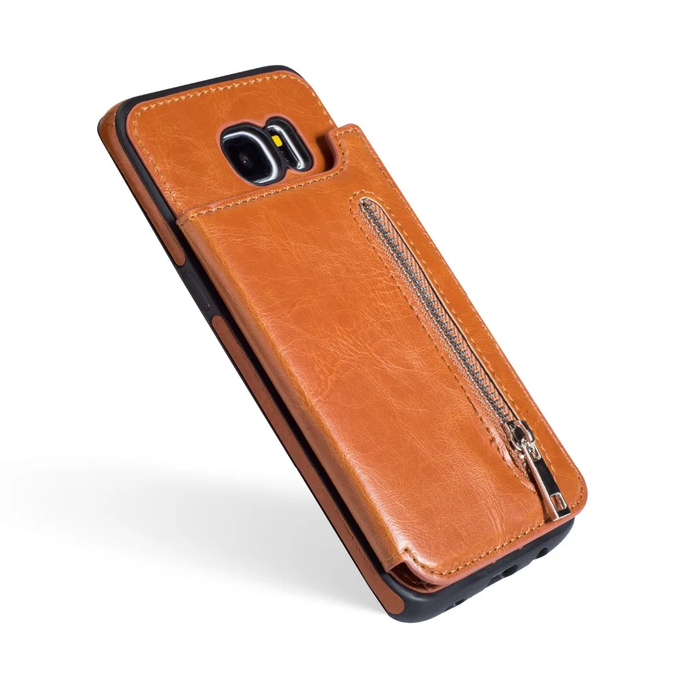 Кожаный чехол кошелек Crazy Horse на молнии с отделением для карт SAMSUNG Galaxy S8 S9 S10 Plus J3 J5 J7