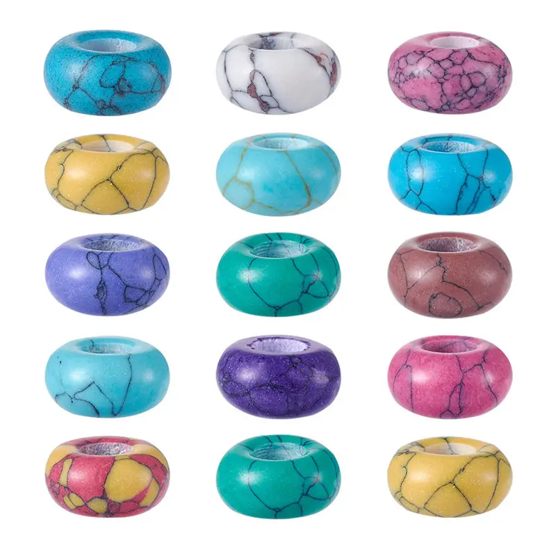 

100pcs European Beads Spacer Stone Beads Large Hole Rondelle Mixed Color for Jewelry Making DIYBracelet 14x7mm