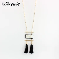 longway fashion bohemian style stone necklace with black tassel long gold color necklaces pendants women hot sale sne160177