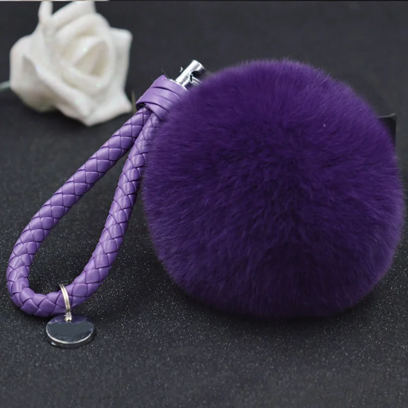 Кольца Подвески для автомобиля брелок ключей с помпоном из меха кролика Рекс 8 см