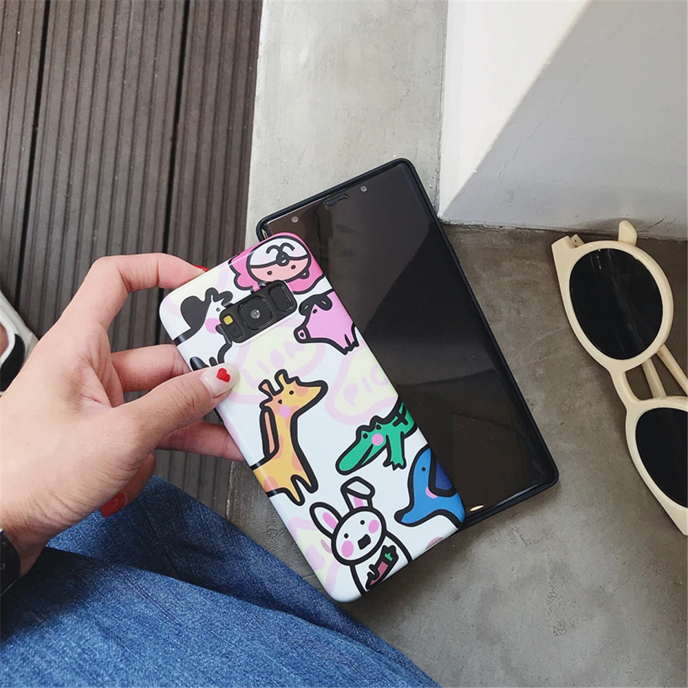 Cartoon Zoo Lion Rabbit Animal Case For Samsung Galaxy S8 S9 S10 Plus Lite S7 Edge Note 8 9 Matte Soft IMD Silicon Cover |