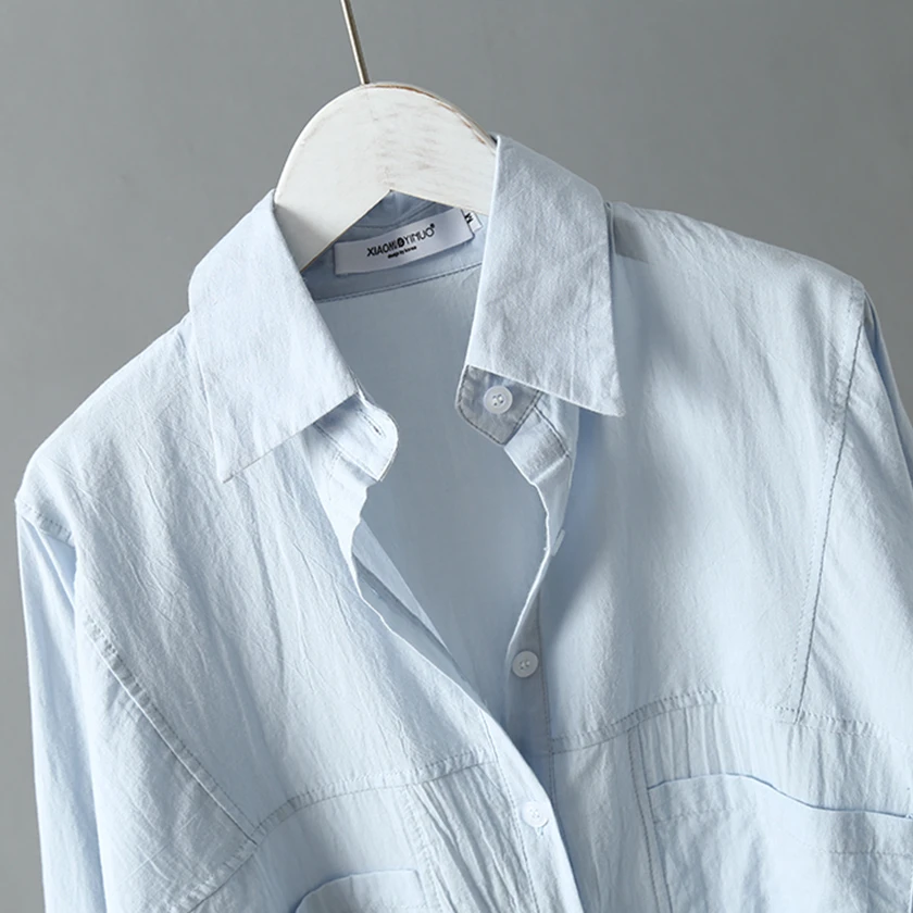 New Arrival Women Oversize Solid White Long Blouse Batwing Sleeve Pockets Patchwork Shirt Turn-Down Collar Casual Top T96709F |