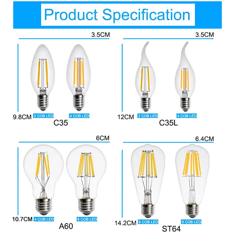 Светодиодная лампа Эдисона GreenEye высокой яркости E27 E14 220 В|led filament|edison ledvintage edison led |