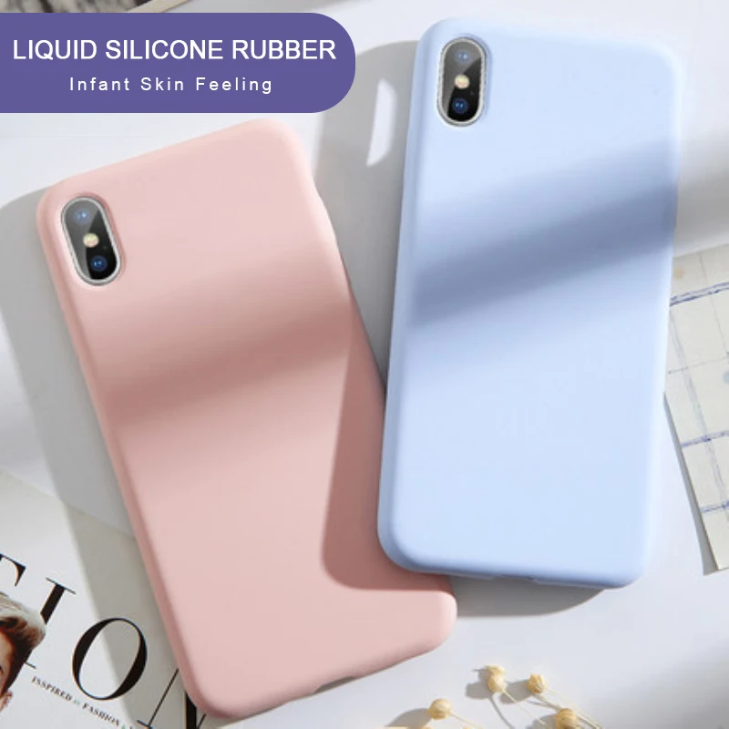 Твердый цветной жидкий силиконовый резиновый чехол для телефона iPhone 7 8 Plus Apple X XS