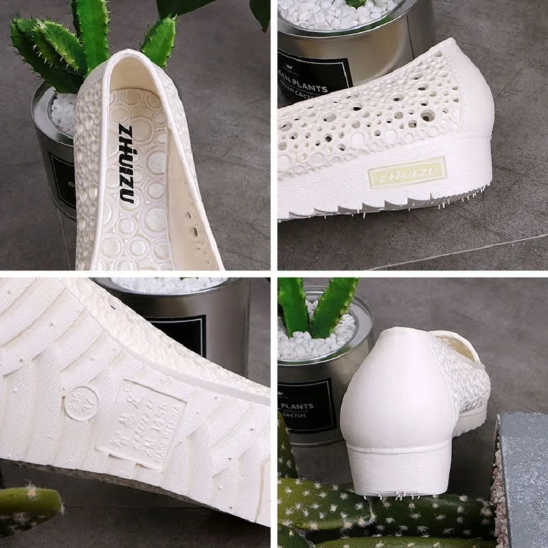 Сандалии желе женские на плоской подошве Нескользящие с вырезами закрытым