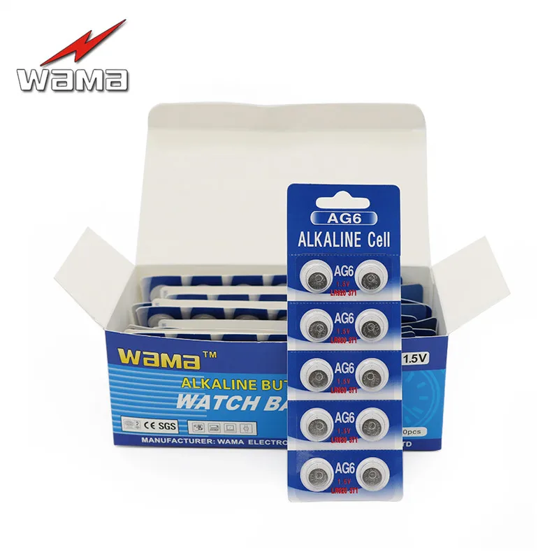 

200pcs/lot Wama AG6 1.5V Alkaline Button Cell Batteries SR920SW SR69 SG6 LR69 171 920 Disposable Watch Coin Battery Wholesales