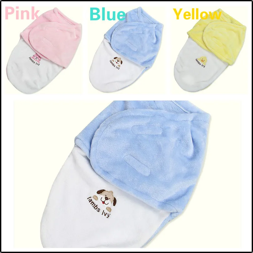 

Color Matching Dog Cat Duck Pattern Infant Swaddling Flannel Single Layer Embroidered Baby Blanket Clothes Warm Sleeping Bag