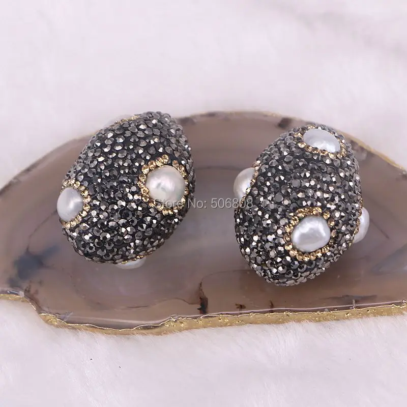 6 шт овальной формы Pave жемчужина со стразами бусины ювелирные изделия кристалл