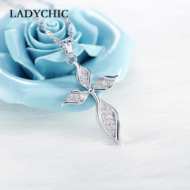 Женская серебряная подвеска LADYCHIC ожерелье в форме листа с кристаллами вечерние
