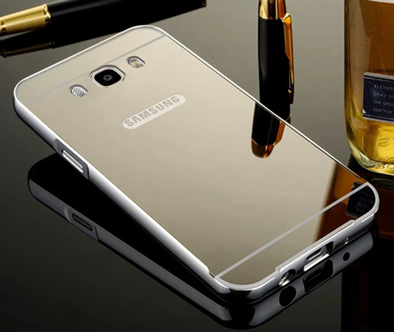 Для samsung J5 2016 покрытие корпуса Зеркало чехол Алюминий металлический бампер акрил