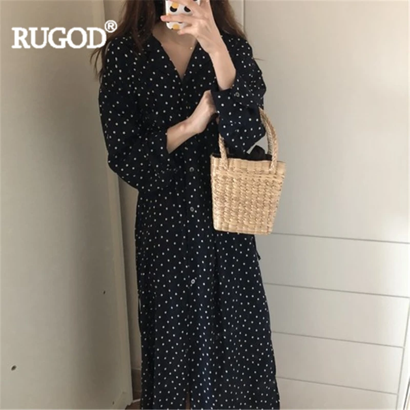 Женское винтажное платье в горошек RUGOD модное ТРАПЕЦИЕВИДНОЕ ПЛАТЬЕ до щиколотки