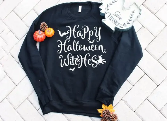 Счастливый Хэллоуин ведьмы Crewneck семья праздник свитшот с длинным рукавом Хлопок