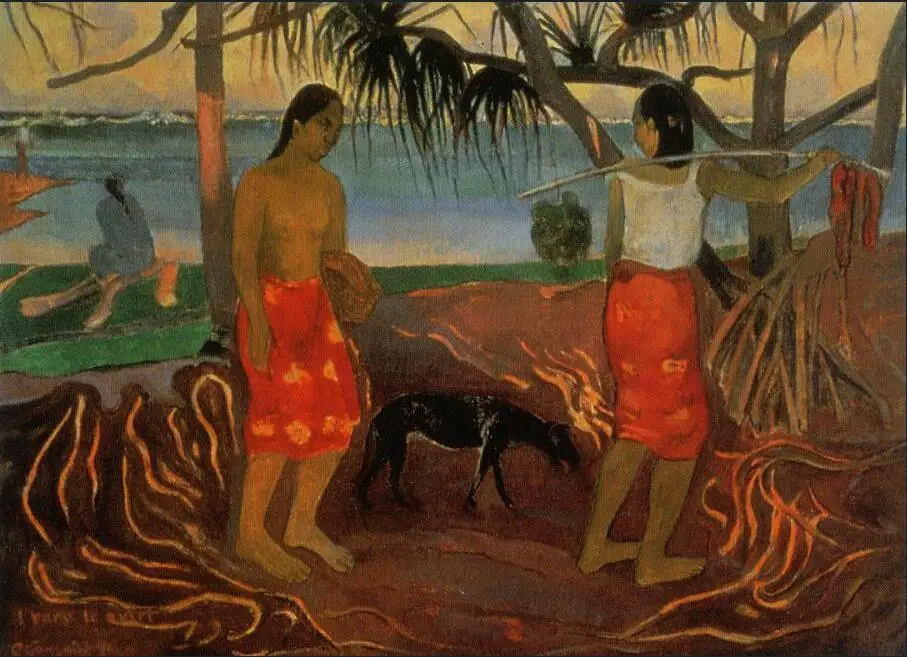 

High quality Oil painting Canvas Reproductions Under the Pandanus (1891) by Paul Gauguin hand painted