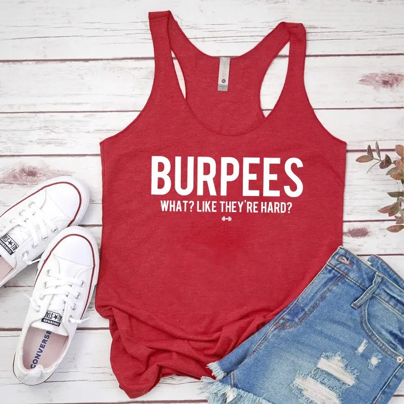 dark red-white text Жилетка Burpees What Like The Hard Tank Tops Женская Цветочная Спортивная футболка для тренировок Новая повседневная льняная майка без рукавов - Цвет: dark red-white text