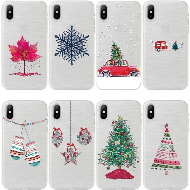 Мягкий чехол из ТПУ с рождественской снежинкой для iPhone X, 6, 6S Plus, 5, 5S, SE, чехол для iPhone 8, 8 plus, 7, 7 Plus, новогодний, рождественский подарок, чехол для телефона